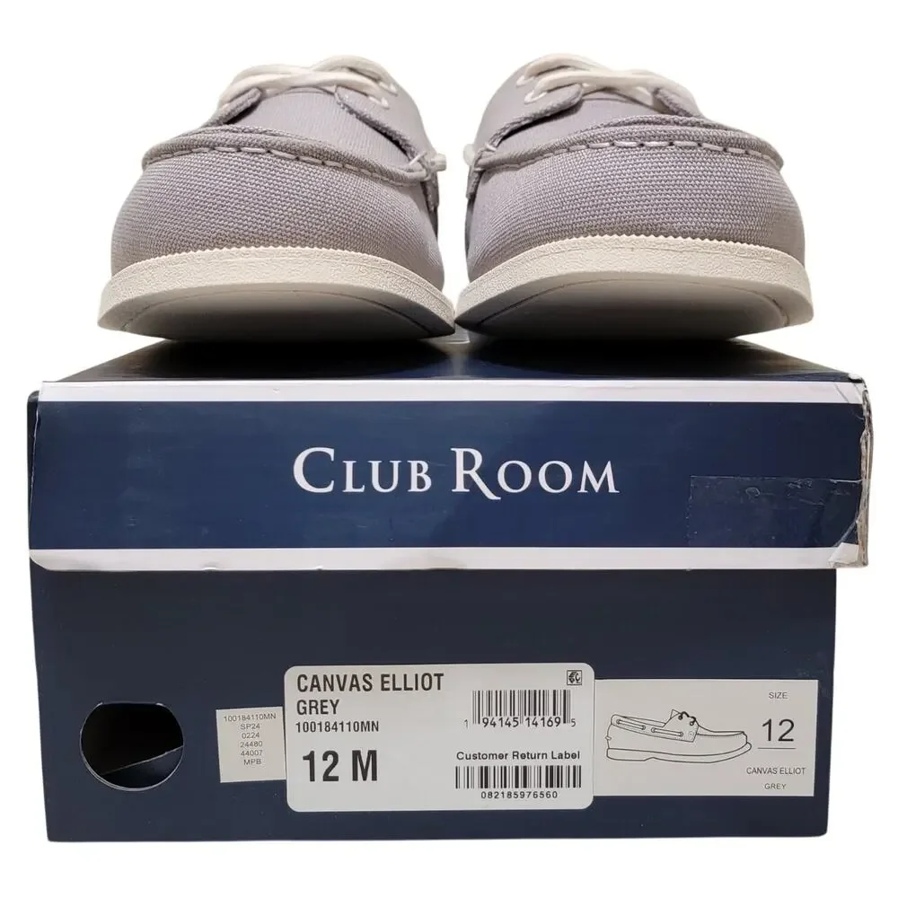 Club Room Men Elliot 2-Eye Casual Boat Shoes Size US 12M Grey Canvas